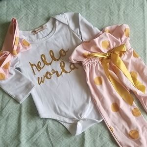 Size 6 months Hello World 3 piece outfit